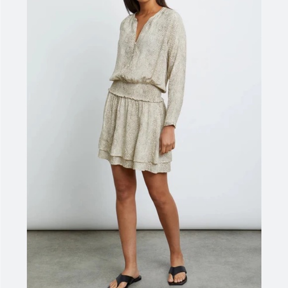 Rails Tan & Cream Jasmine Smocked Long Sleeve Dress in Snakeskin - Picture 2 of 16